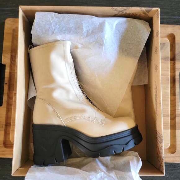 Free People Myles Antique Ivory Zip Front Platform Leather Ankle Boots - 7.5 - Picture 7 of 9